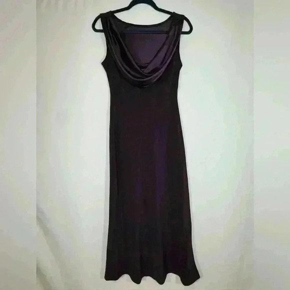 Vintage Jones New York Evening Vegan Silk Satin Y2K Midi Dress Eggplant Size 10P - Picture 4 of 11